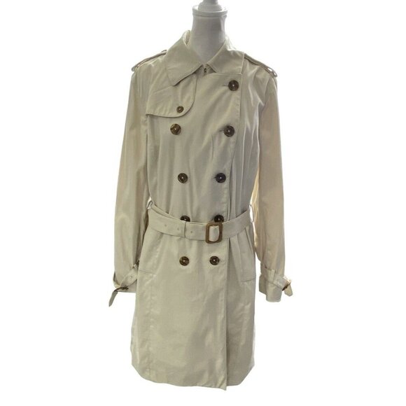 BROOKS BROTHERS Women 346 Trench Coat Size 12 Cream Long Line Button Belted - Picture 14 of 16